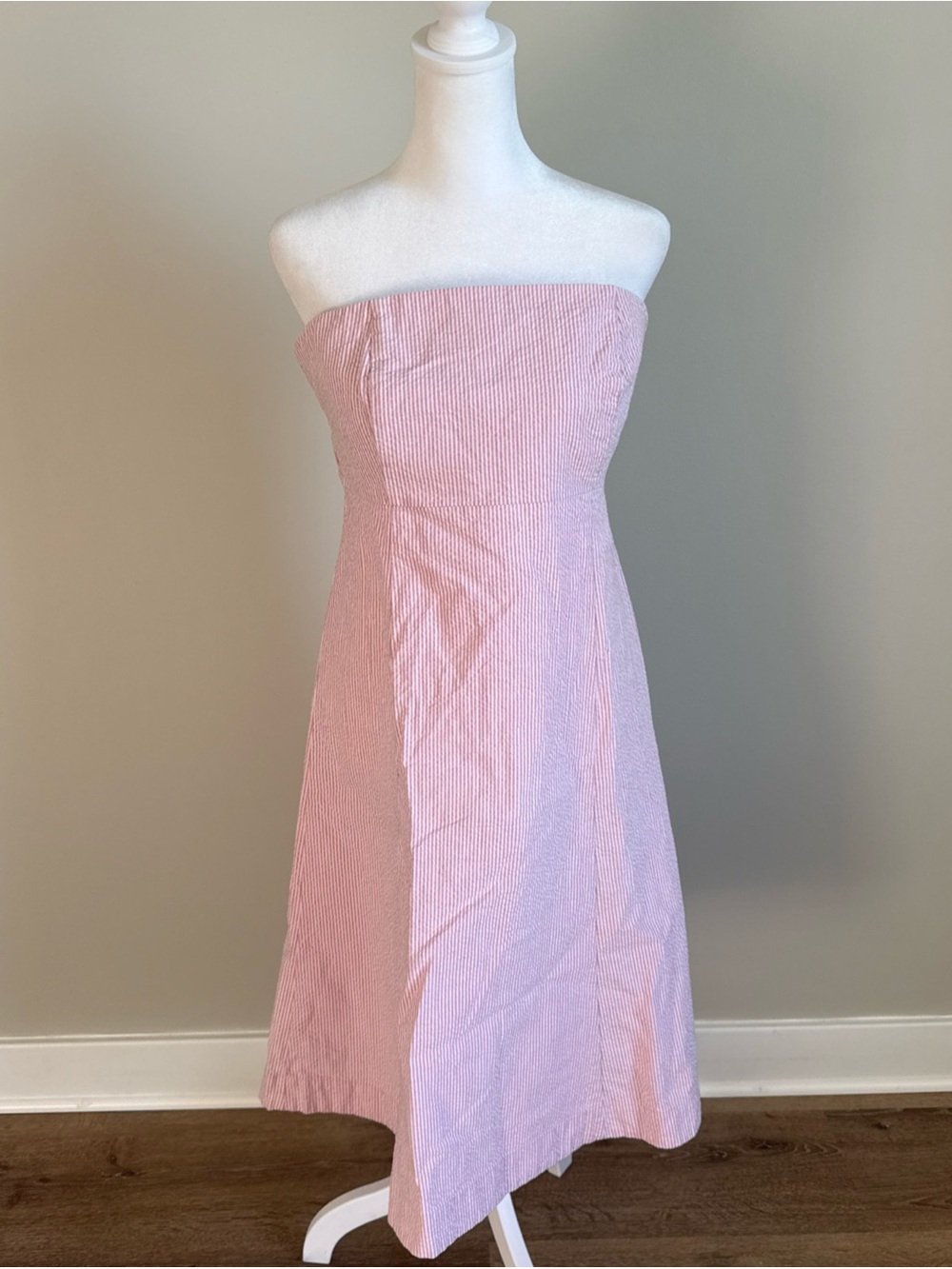 Gap Stretch Strapless Pink Seersucker Midi Dress